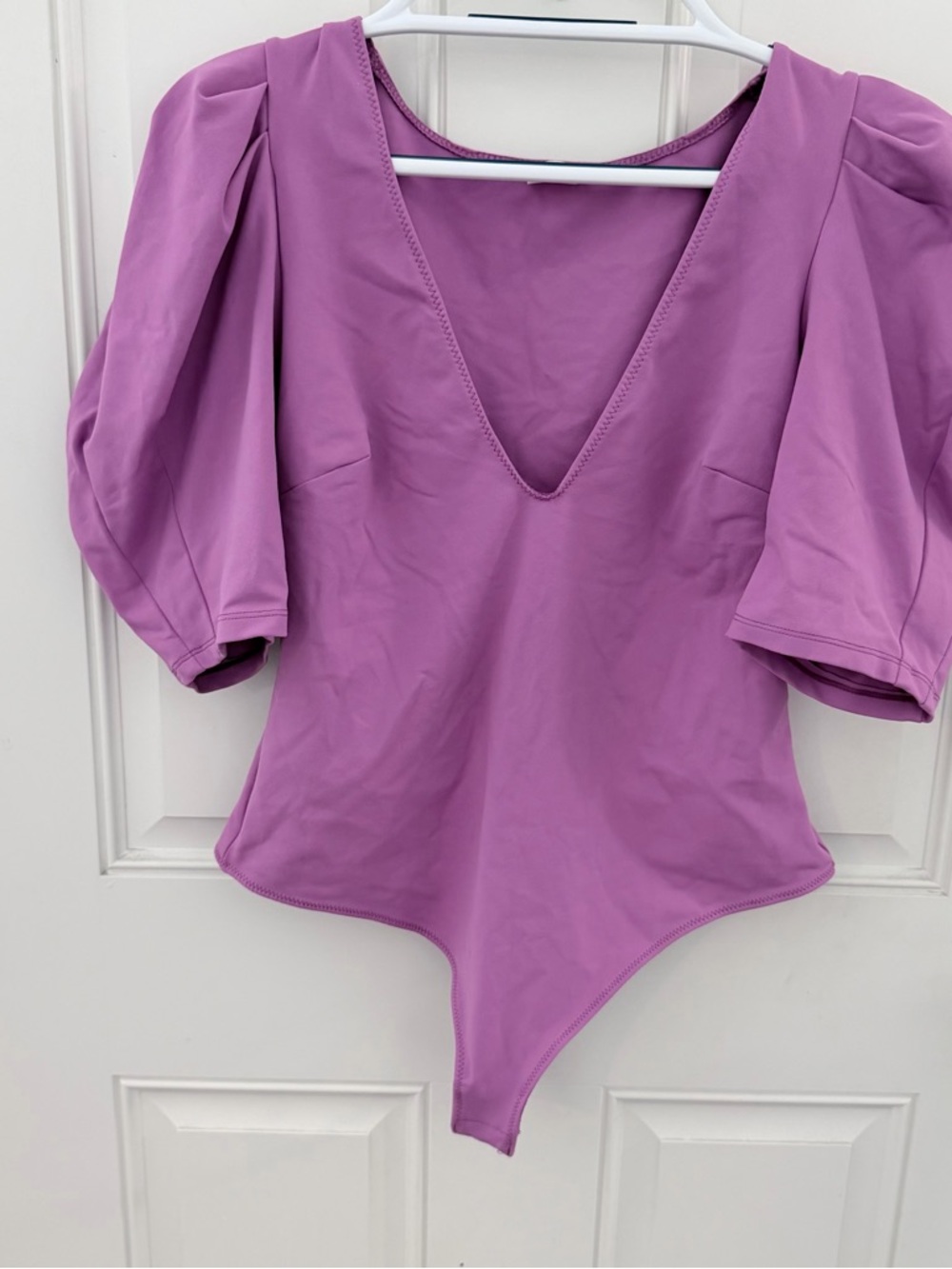 Free People Lavender Puff Sleeve V-Neck Bodysuit